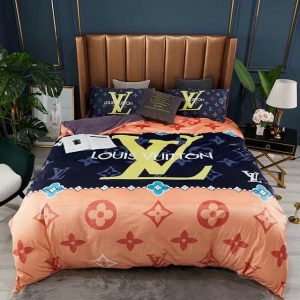 Louis Vuitton Logo Brand Bedding Set Luxury Bedspread Bedroom Home Decor