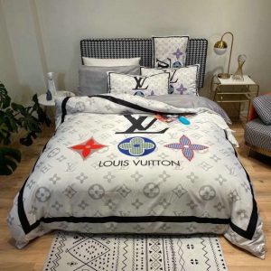 Louis Vuitton Logo Brand Bedding Set Bedroom Home Decor Luxury Bedspread