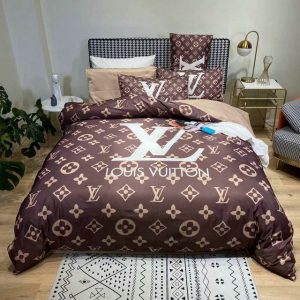 Louis Vuitton Logo Brand Bedding Set Home Decor Bedspread Bedroom Luxury