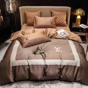 Louis Vuitton Logo Brand Bedding Set Bedspread Home Decor Luxury Bedroom