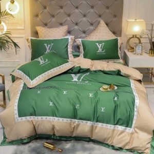 Louis Vuitton Logo Brand Bedding Set Bedspread Luxury Bedroom Home Decor