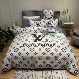 Louis Vuitton Logo Brand Bedding Set Bedspread Luxury Bedroom Home Decor