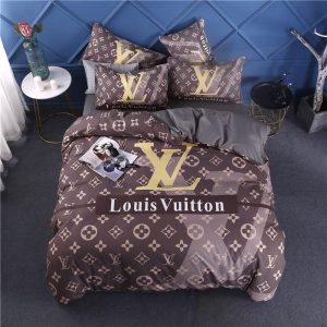 Louis Vuitton Logo Brand Bedding Set Bedroom Luxury Bedspread Home Decor