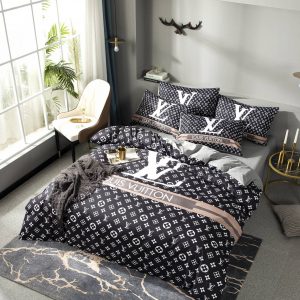 Louis Vuitton Logo Brand Bedding Set Luxury Bedspread Home Decor Bedroom