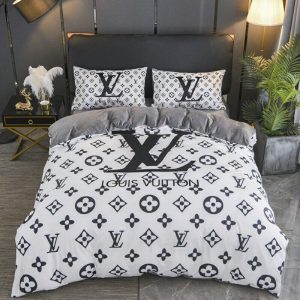 Louis Vuitton Logo Brand Bedding Set Bedroom Home Decor Luxury Bedspread