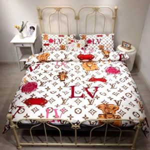 Louis Vuitton Logo Brand Bedding Set Bedroom Luxury Home Decor Bedspread