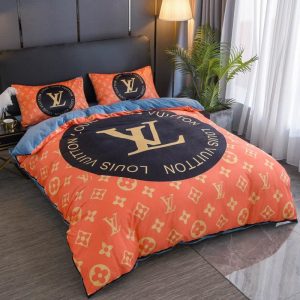 Louis Vuitton Logo Brand Bedding Set Bedspread Bedroom Home Decor Luxury