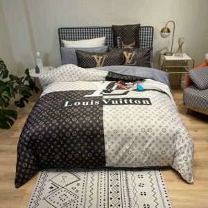 Louis Vuitton Logo Brand Bedding Set Bedroom Luxury Bedspread Home Decor