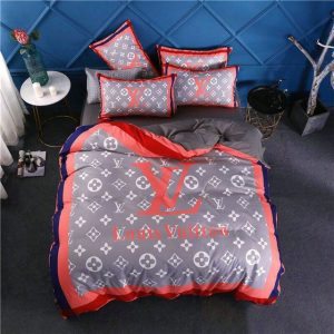 Louis Vuitton Logo Brand Bedding Set Luxury Bedspread Bedroom Home Decor