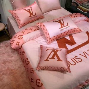 Louis Vuitton Logo Brand Bedding Set Bedspread Luxury Bedroom Home Decor