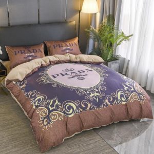 Prada Milano Logo Brand Bedding Set Bedspread Home Decor Luxury Bedroom