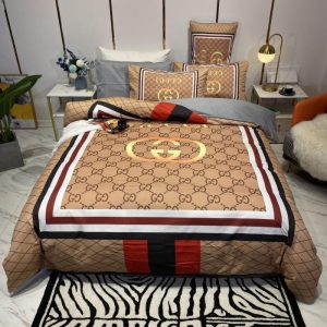 Gucci Logo Brand Bedding Set Bedroom Luxury Bedspread Home Decor