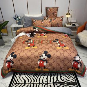 Gucci Logo Brand Bedding Set Bedroom Luxury Bedspread Home Decor