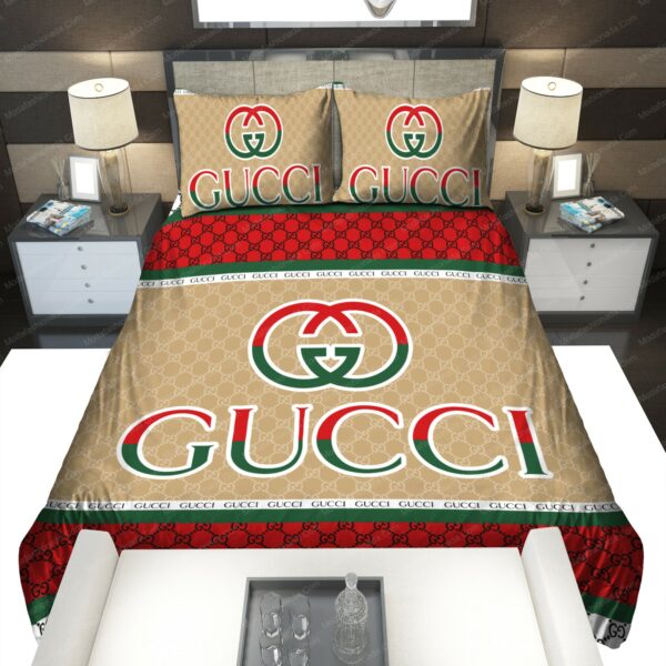 Gucci Logo Brand Bedding Set Luxury Bedspread Home Decor Bedroom