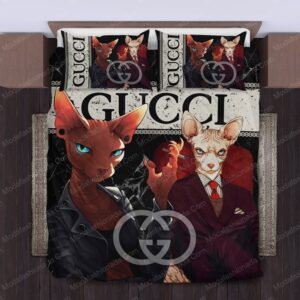 Sphynx Cat Gucci Logo Brand Bedding Set Bedspread Luxury Home Decor Bedroom