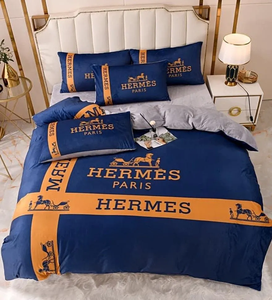 Hermes Paris Logo Brand Bedding Set Bedroom Bedspread Home Decor Luxury