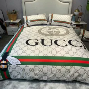 Gucci Bee Logo Brand Bedding Set Bedroom Home Decor Luxury Bedspread