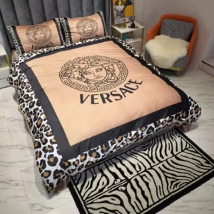 Gianni Versace Brown Logo Brand Bedding Set Luxury Bedspread Home Decor Bedroom