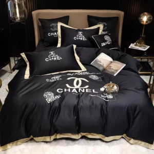 Coco Chanel Black Logo Brand Bedding Set Bedroom Bedspread Luxury Home Decor