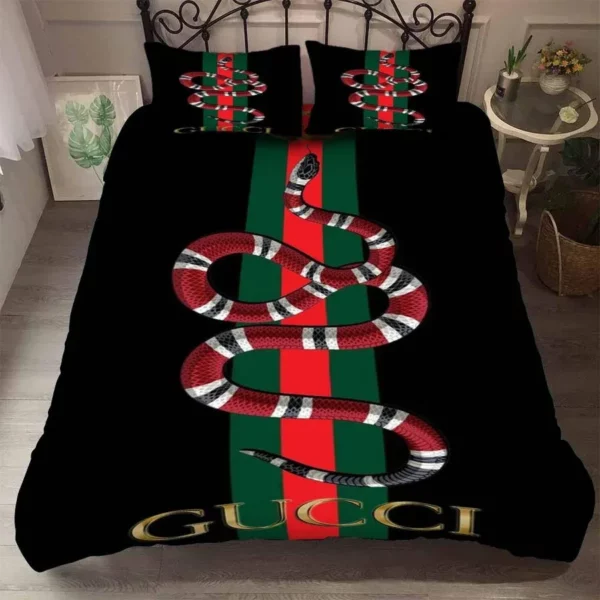 Gucci Black Snake Logo Brand Bedding Set Home Decor Bedspread Luxury Bedroom