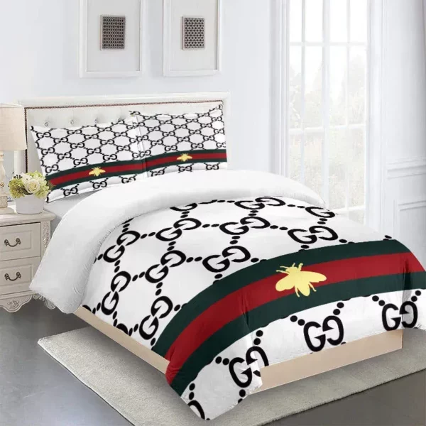 Gucci Logo Brand Bedding Set Bedroom Luxury Bedspread Home Decor