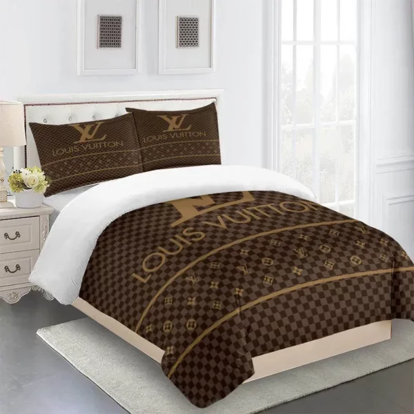 Louis Vuitton Logo Brand Bedding Set Bedspread Home Decor Bedroom Luxury