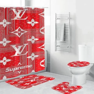 Louis Vuitton Supreme Bathroom Set Home Decor Bath Mat Hypebeast Luxury Fashion Brand