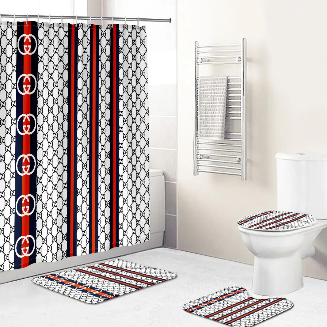 Gucci White Black Red Full Bathroom Set Hypebeast Bath Mat Home Decor Luxury Fashion Brand