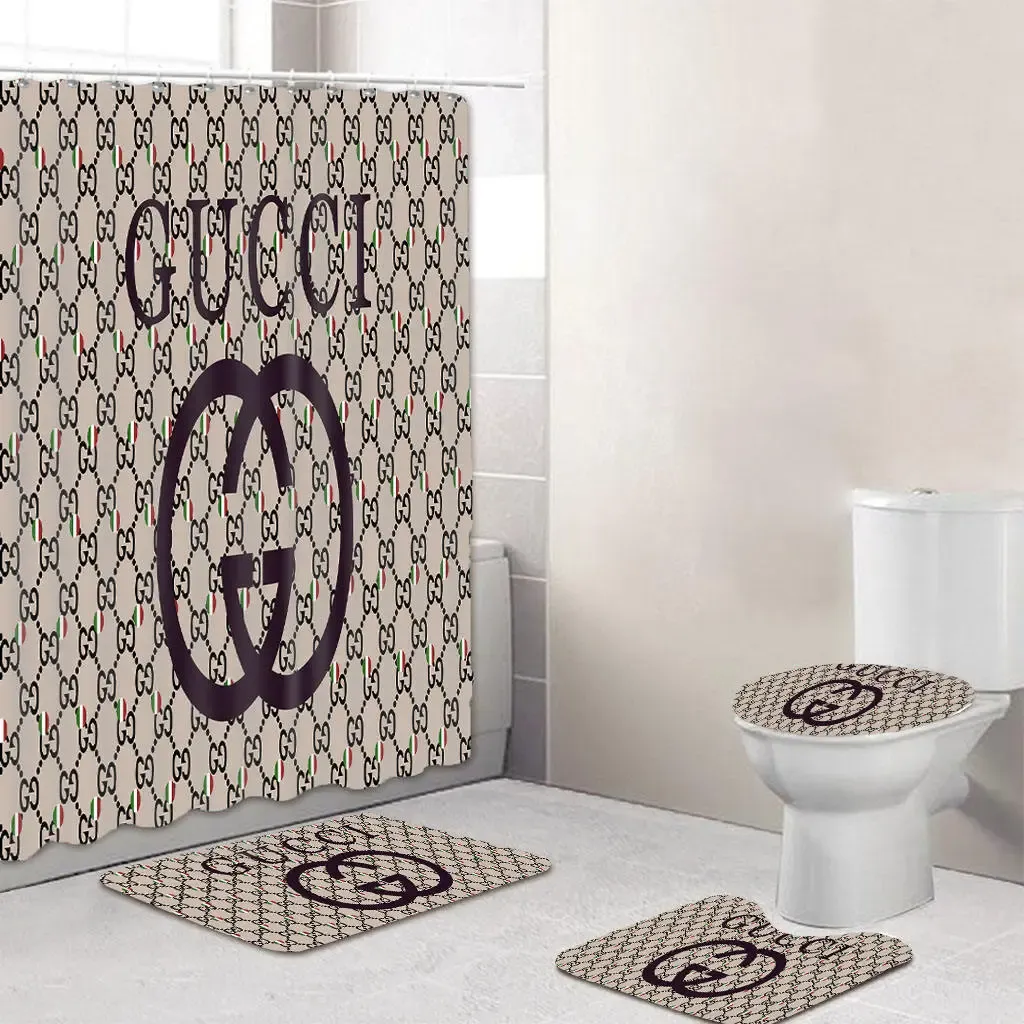 Gucci Beige And Black Bathroom Set Bath Mat Hypebeast Luxury Fashion Brand Home Decor