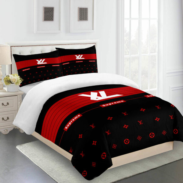 Full Red And Black Louis Vuitton Logo Brand Bedding Set Bedroom Home Decor Bedspread Luxury