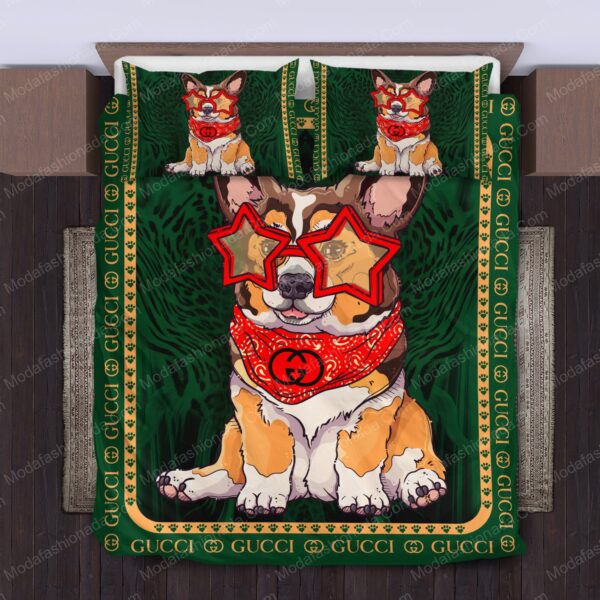 Gucci Corgi Logo Brand Bedding Set Luxury Home Decor Bedspread Bedroom