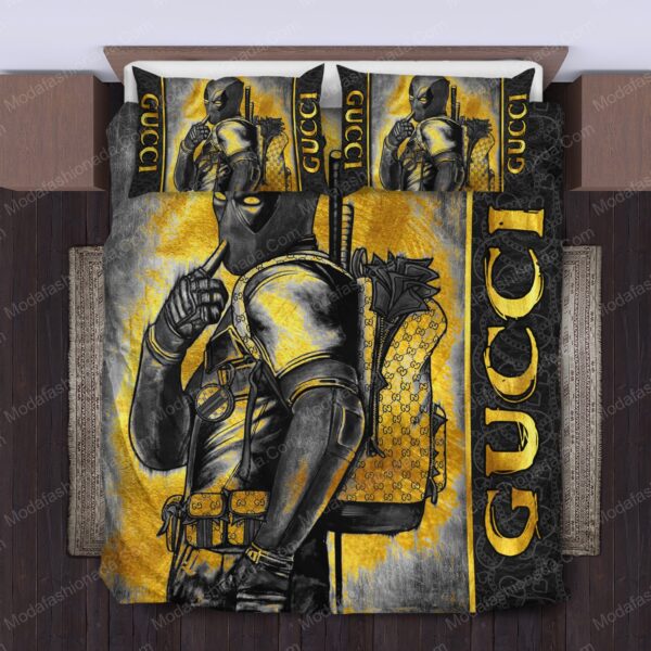 Deadpool Gucci Logo Brand Bedding Set Luxury Bedspread Home Decor Bedroom