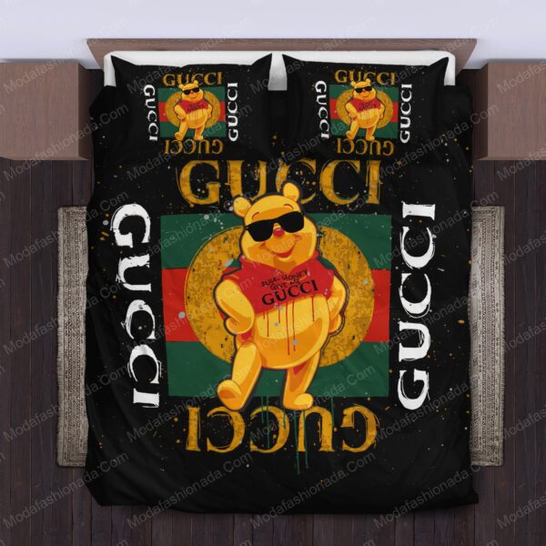 Pooh Bear Gucci Logo Brand Bedding Set Home Decor Bedroom Bedspread Luxury