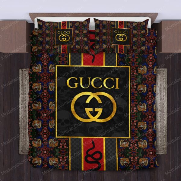 Gucci Pattern Tiger Snake Skull Logo Brand Bedding Set Home Decor Bedspread Luxury Bedroom