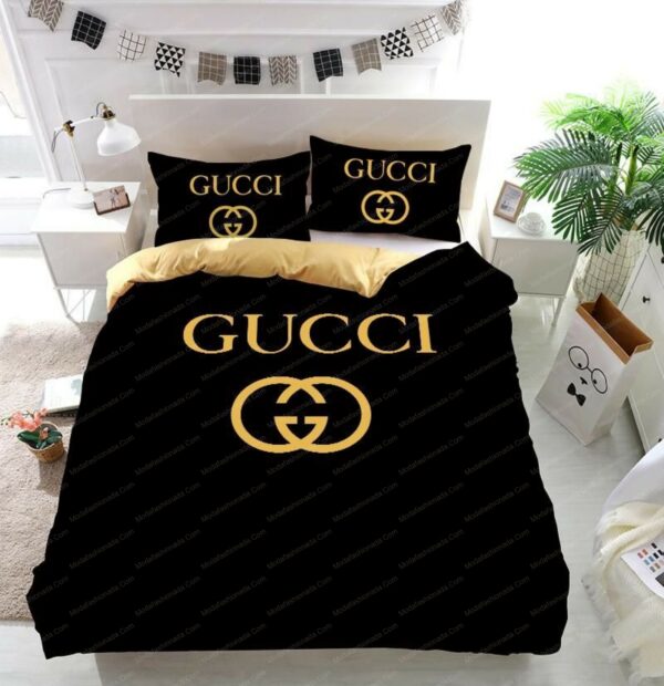 Gucci Logo Brand Bedding Set Bedroom Luxury Bedspread Home Decor