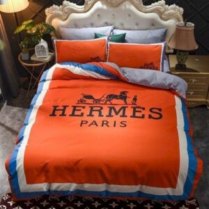 Hermes Logo Brand Bedding Set Luxury Bedroom Bedspread Home Decor