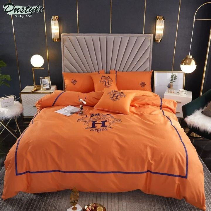 Hermes Paris Logo Brand Bedding Set Luxury Bedroom Home Decor Bedspread