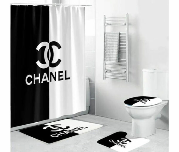 Chanel Black White Bathroom Set Bath Mat Luxury Fashion Brand Hypebeast Home Decor