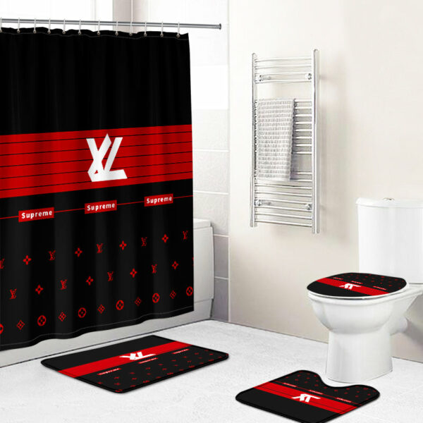 Louis Vuitton Lv Black Red Bathroom Set Bath Mat Hypebeast Luxury Fashion Brand Home Decor