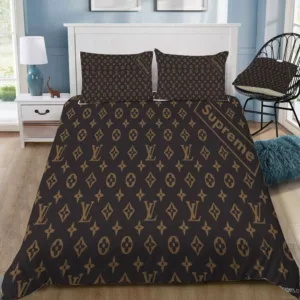 Louis Vuitton Supreme Brown Logo Brand Bedding Set Home Decor Bedspread Bedroom Luxury