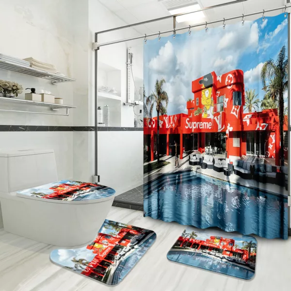 Louis Vuitton Supreme Pool Party Bathroom Set Bath Mat Hypebeast Home Decor Luxury Fashion Brand