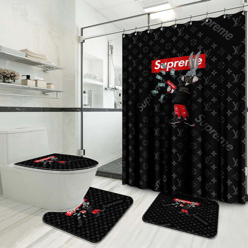 Louis Vuitton Supreme Rabbit Money Bathroom Set Hypebeast Luxury Fashion Brand Home Decor Bath Mat