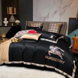 Burberry Black Logo Brand Bedding Set Luxury Bedroom Home Decor Bedspread