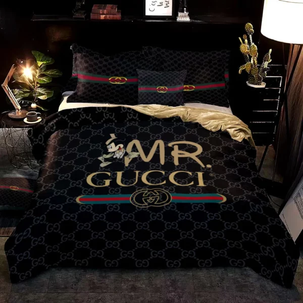 Gucci Mr Mickey Logo Brand Bedding Set Bedspread Home Decor Bedroom Luxury