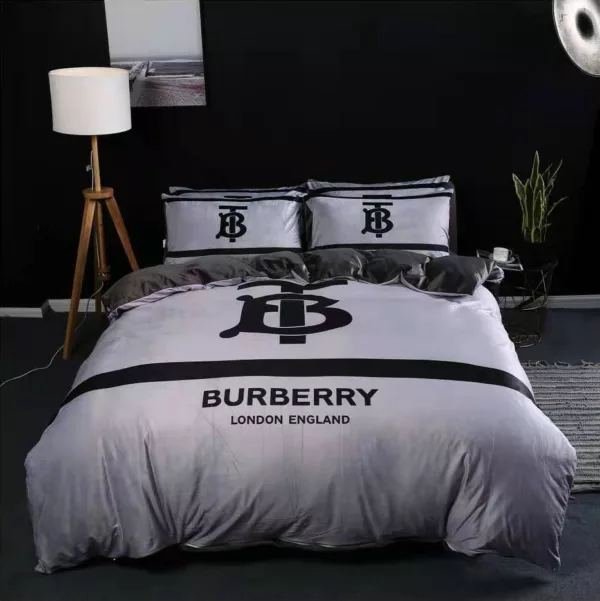 Burberry Grey Logo Brand Bedding Set Luxury Bedroom Bedspread Home Decor