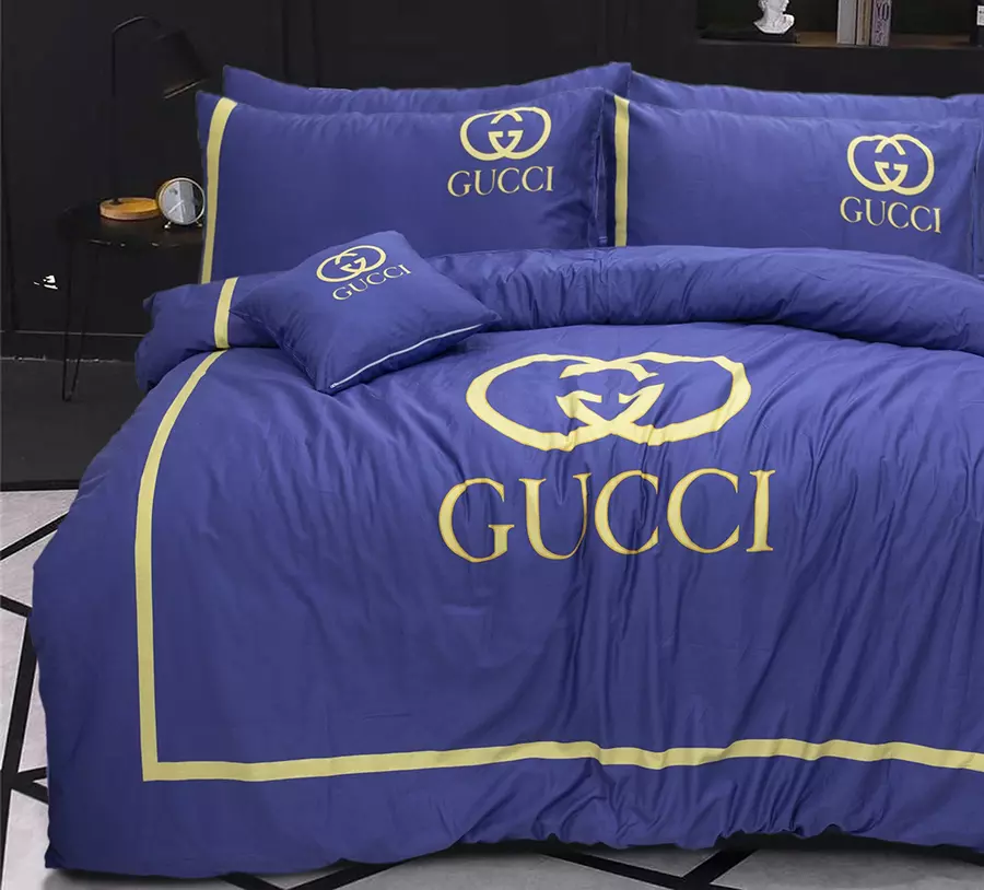 Gucci Blue Logo Brand Bedding Set Luxury Bedspread Bedroom Home Decor