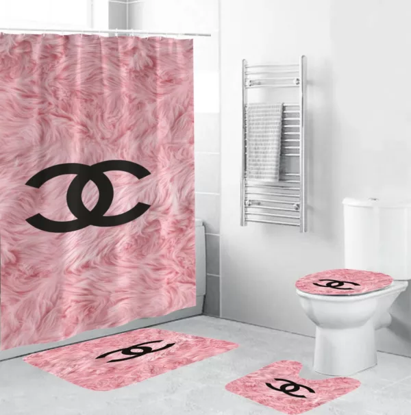 Coco Chanel Blackin Pink Feather Bathroom Set Bath Mat Hypebeast Home Decor Luxury Fashion Brand