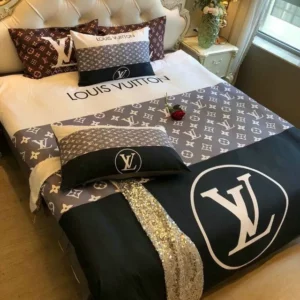 Louis Vuitton Logo Brand Bedding Set Home Decor Bedroom Luxury Bedspread