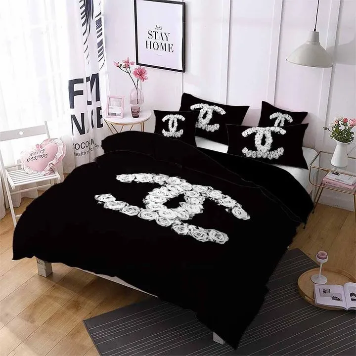 Chanel Diamond Logo Brand Bedding Set Luxury Bedroom Bedspread Home Decor