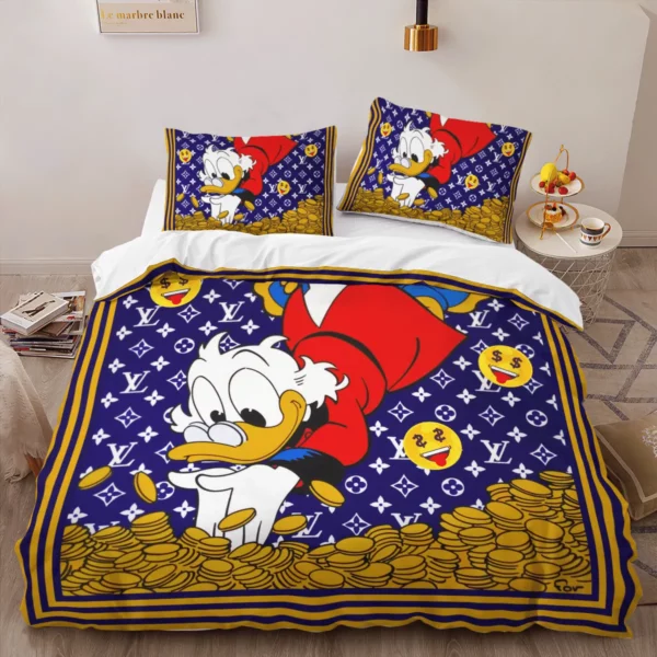 Louis Vuitton Donald Logo Brand Bedding Set Luxury Bedroom Bedspread Home Decor